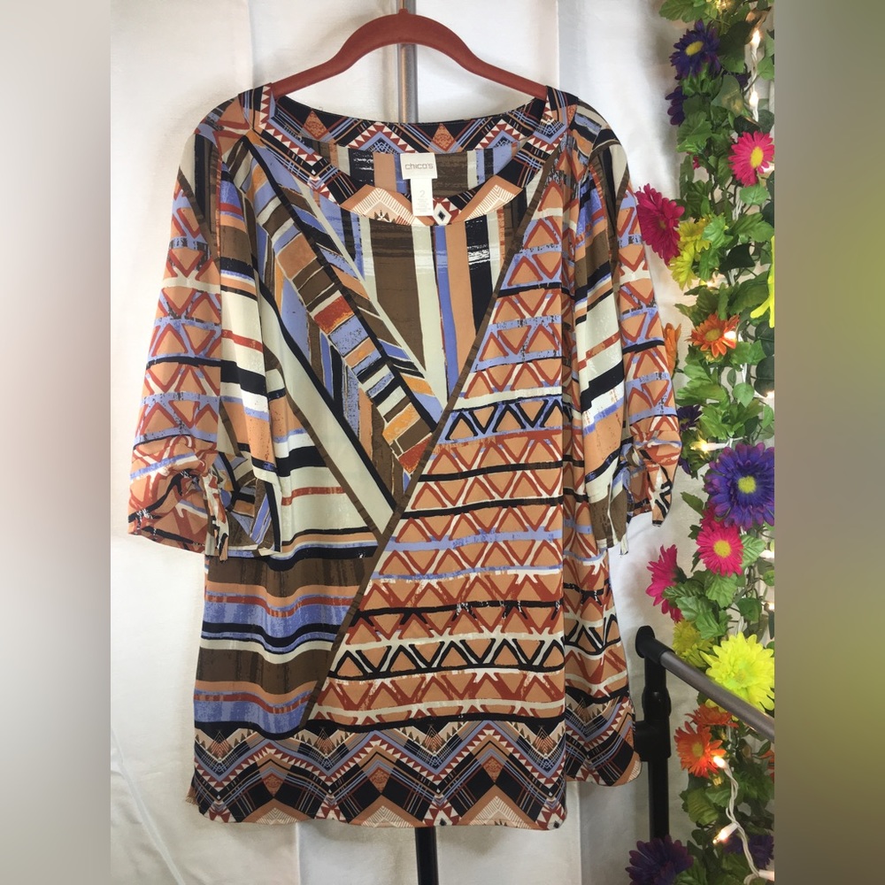 Chico’s | Women’s Multicolor Multi-pattern Long Sleeve Blouse Top
